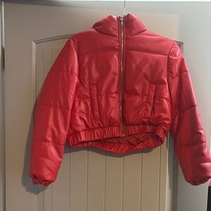 Red Cropped Puffer Jacket